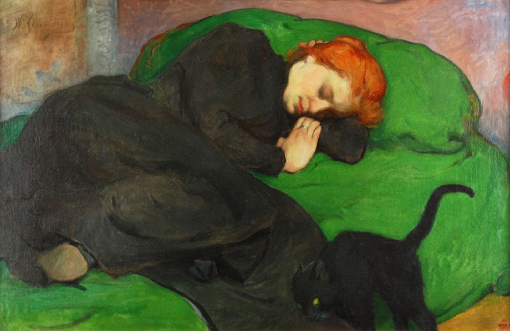 Śpiąca kobieta z kotem or Sleeping Woman With a Cat by Władysław Ślewiński, 1896, photo: Rempex auction house